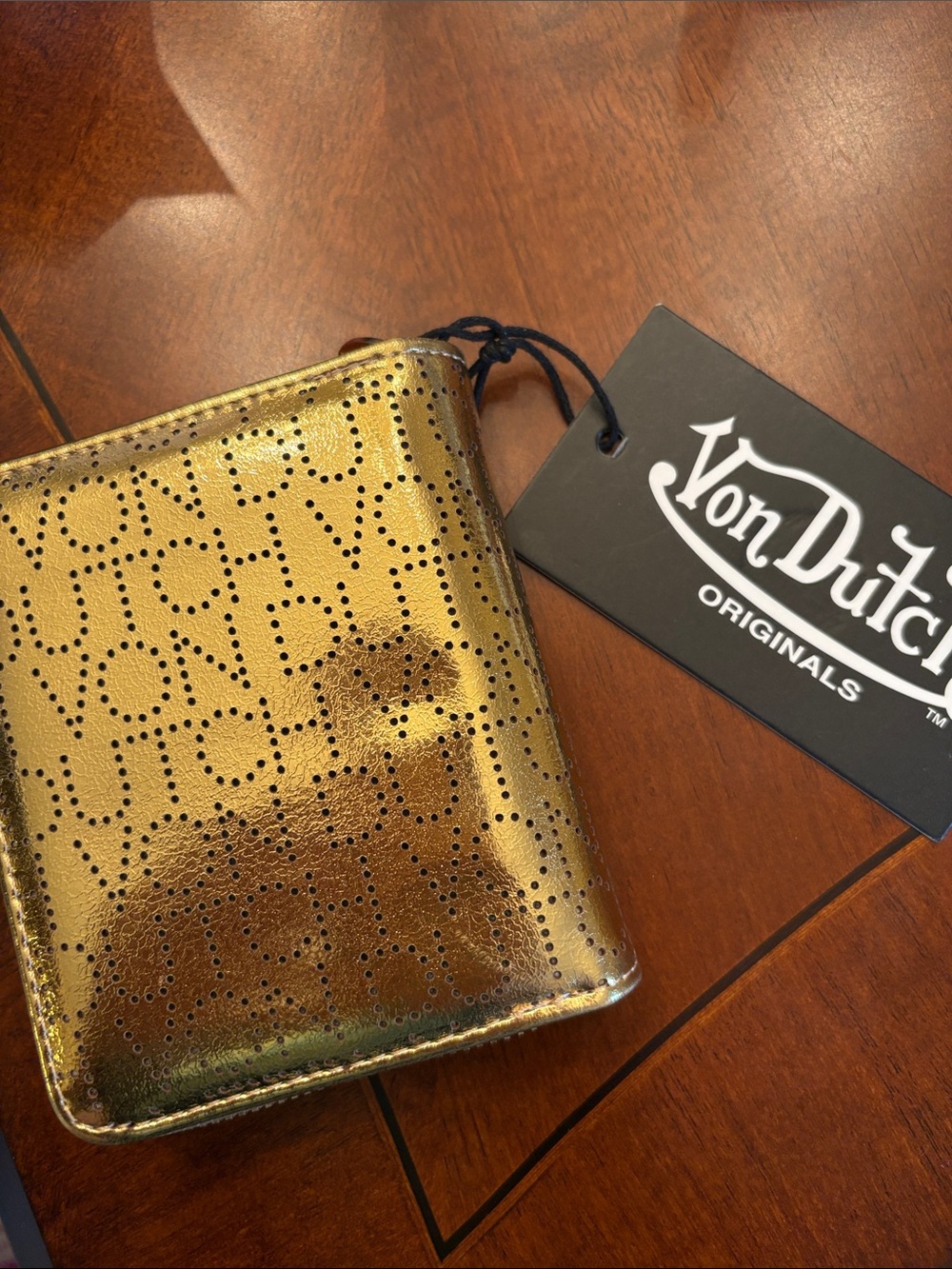 Von Dutch Gold Perforated Logo Bifold Wallet brand new